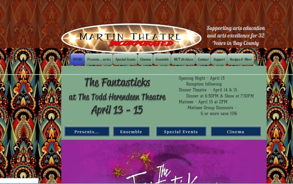 Homepage of Martin theatre 
URL: https://www.martintheatre.com/