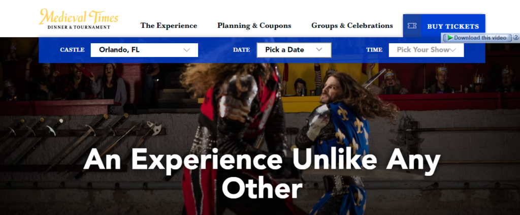 Homepage of  Medieval Times Dinner & Tournament / medievaltimes.com
