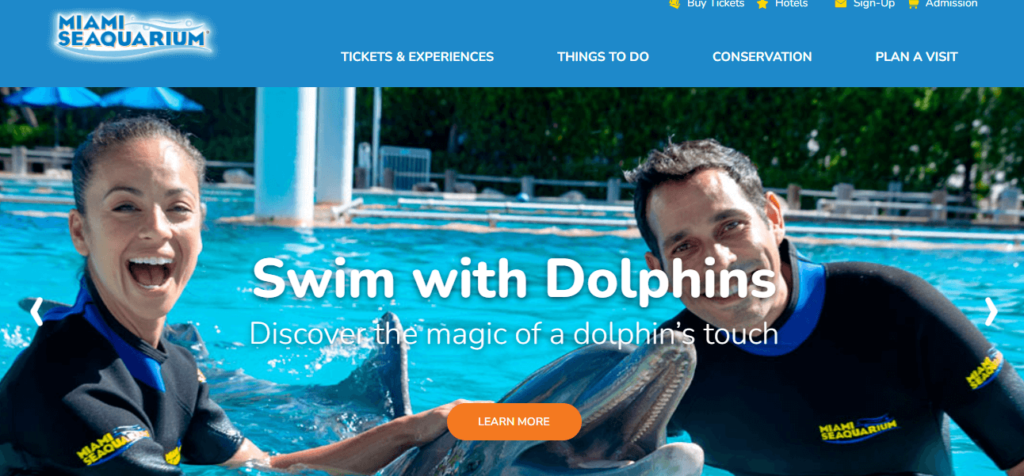 Homepage of Miami Seaquarium website / miamiseaquarium.com