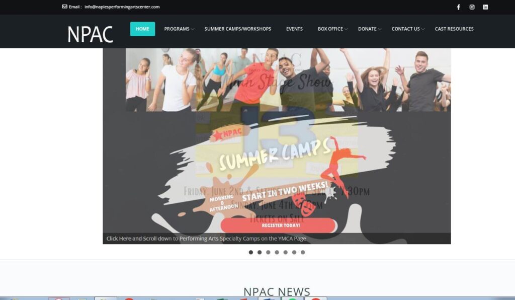 Homepage of Naples Performing Arts Center
URL: https://naplesperformingartscenter.com/