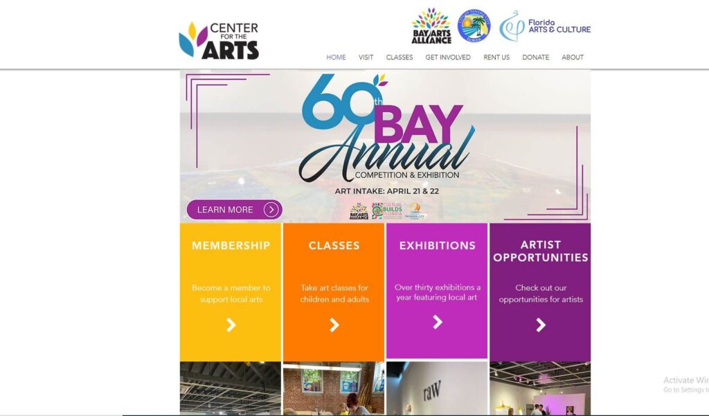 Homepage of Panama City Center of arts
URL: https://www.pccenterforthearts.com/