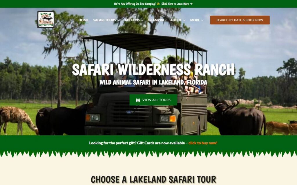 Homepage of Safari Wilderness Ranch
URL: https://safariwilderness.com/