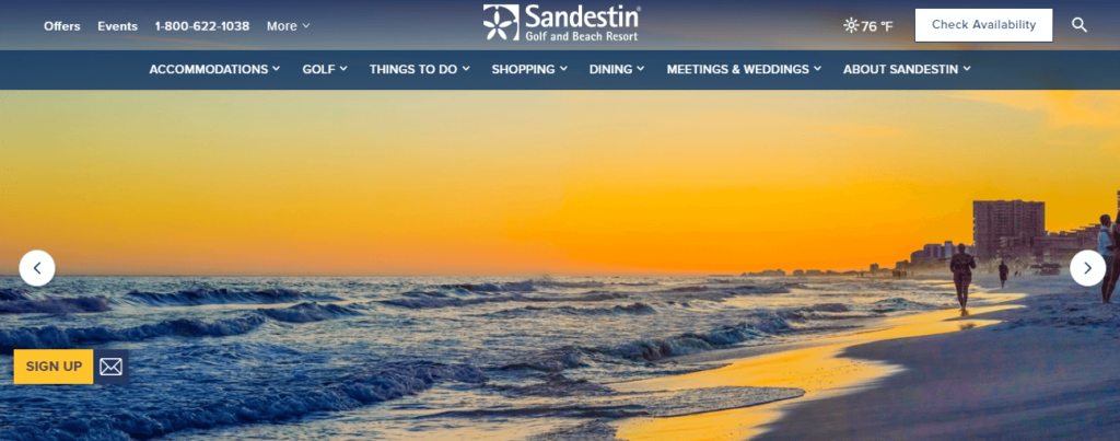 Homepage of Sandestin Golf and Beach Resort.com's website / sandestin.com