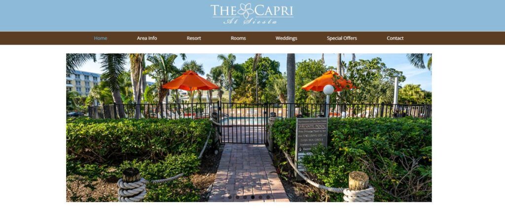 Homepage of The Capri At Siesta 
URL: https://capriinternational.com/