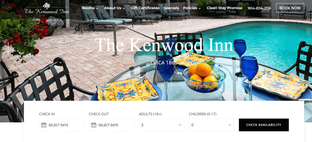 Homepage of The Kenwood Inn website / thekenwoodinn.com