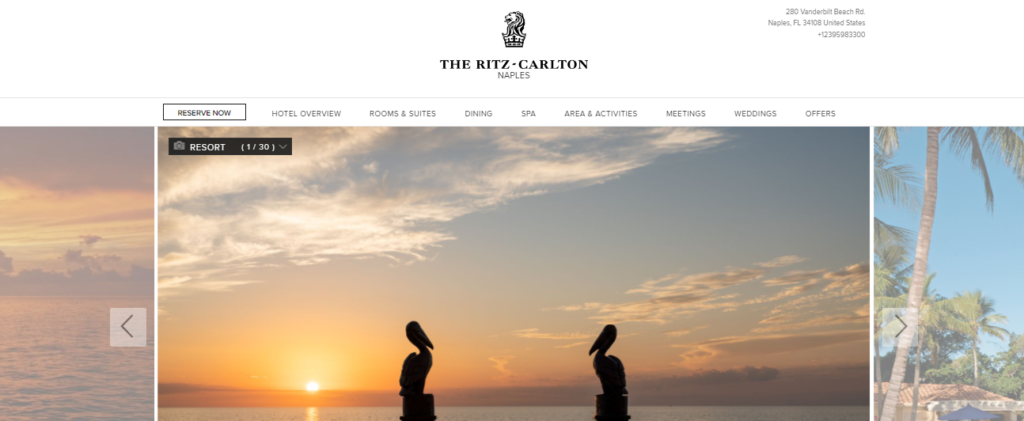 Homepage of Ritz-Carlton website / ritzcarlton.com