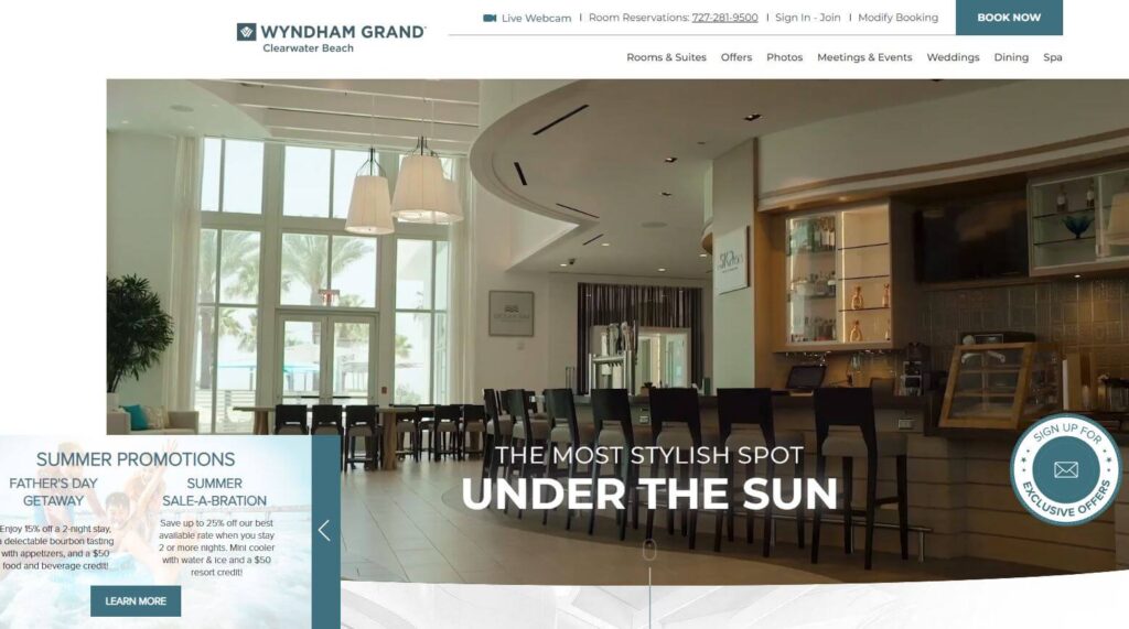 Homepage of Wyndham Grand Clearwater Beach 
URL: https://www.wyndhamgrandclearwater.com/