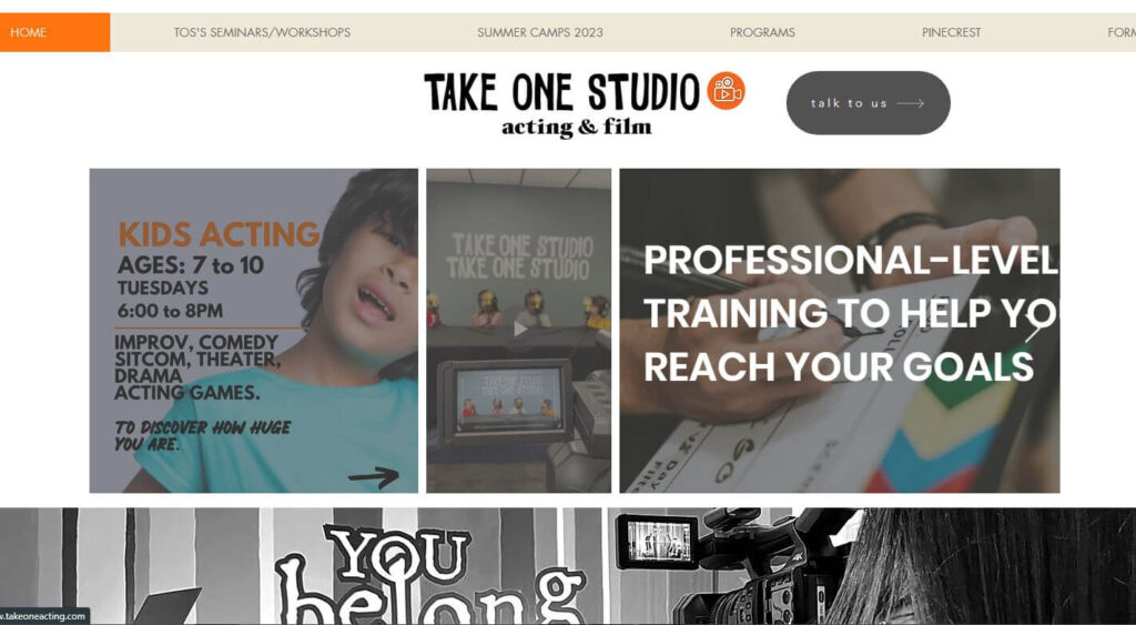 Homepage of Take One Studio 
URL: https://www.takeoneacting.com/