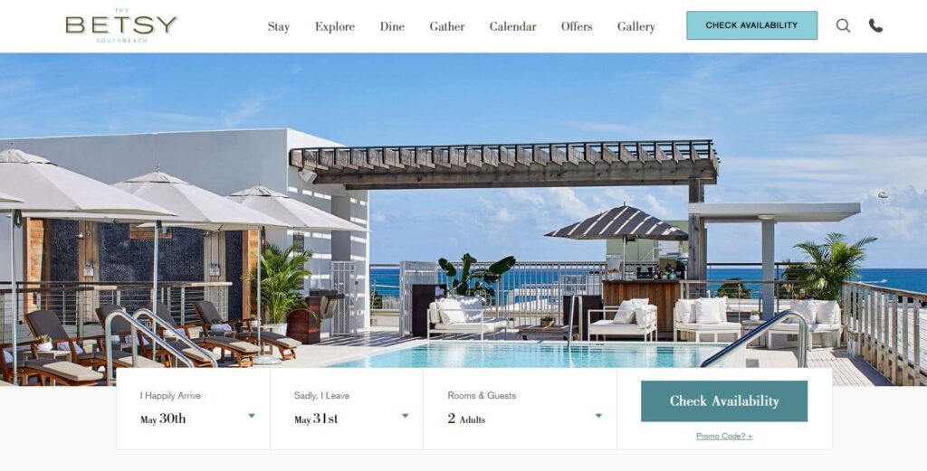 Homepage of the Betsy Hotel 
URL: https://www.thebetsyhotel.com/