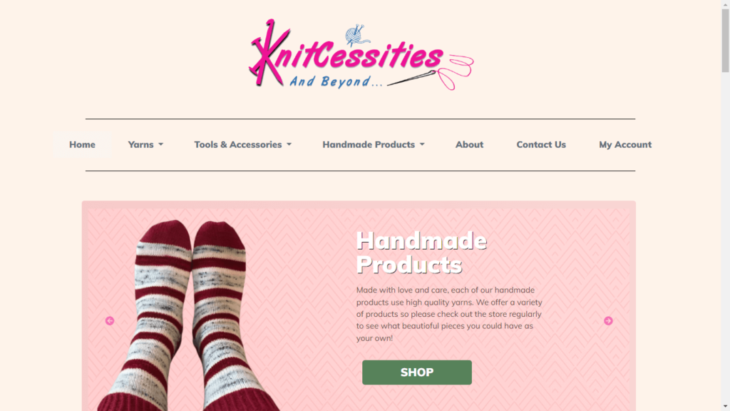 Homepage of Knitcessities and Beyond's Website / knitcessities.com