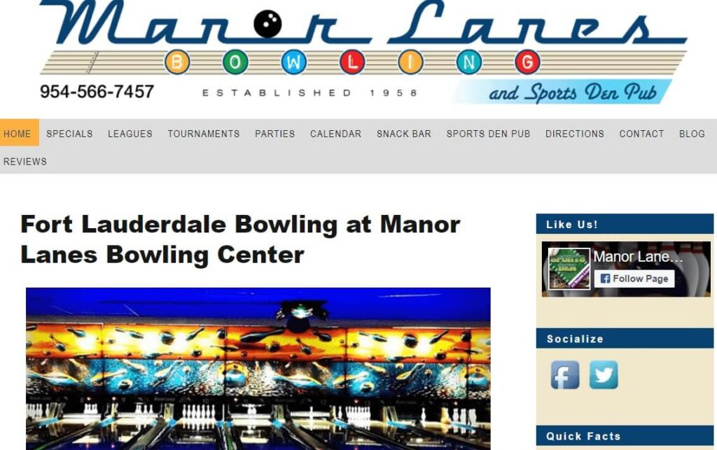 Homepage of Manor Lanes Bowling / manorlanesfl.com
Link:
https://manorlanesfl.com/