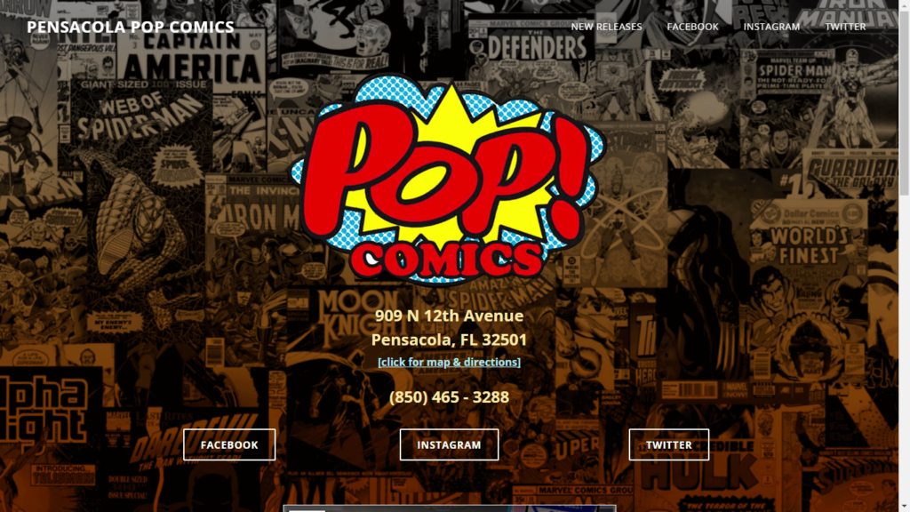 Homepage of Pensacola Pop Comics' Website / pensacolapopcomics.com