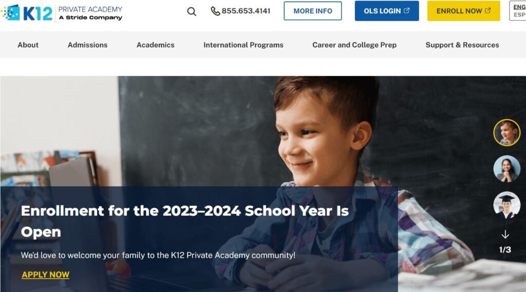 Homepage of Private k-12 Online School / k12.com
Link:
https://www.k12.com/private-academy.html