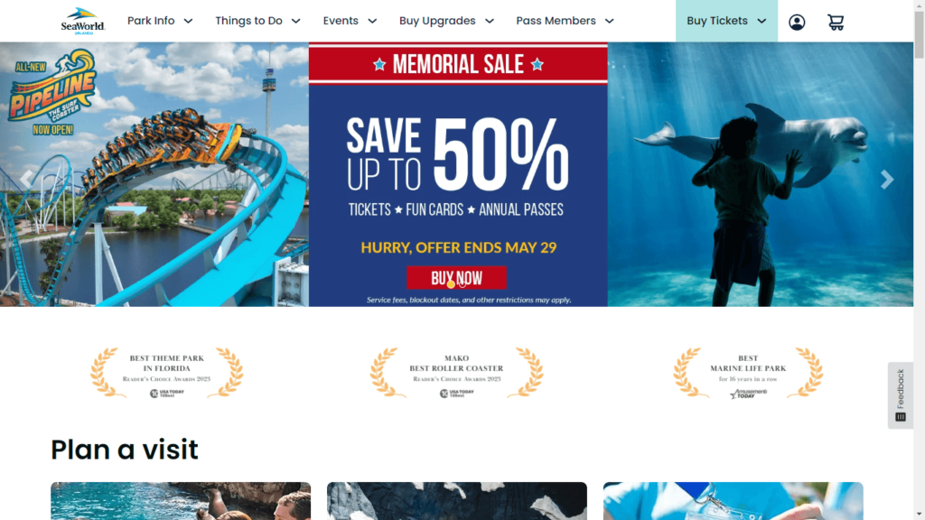 Homepage of SeaWorld's Website / seaworld.com/orlando