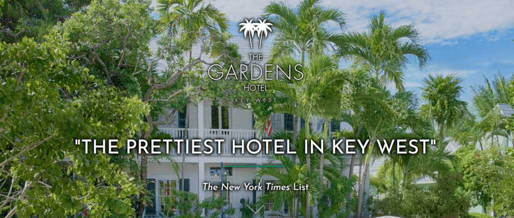 Homepage of The Gardens Hotel website / gardenshotel.com