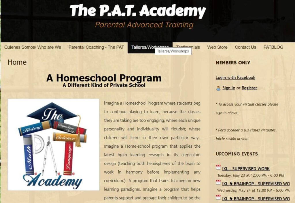 Homepage of The PAT Homeschool Academy / thepatacademy.com
Link:
https://www.thepatacademy.com/index.htm
