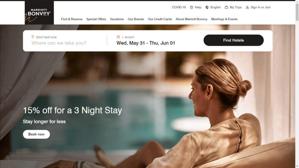 Homepage of The Westin's  Website / marriott.com