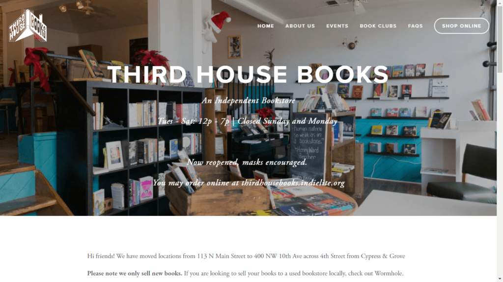 Homepage of Third House Books' Website / thirdhousebooks.com