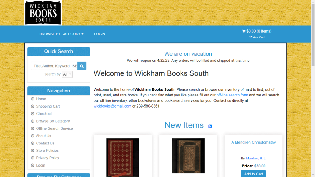 Homepage of Wickham Books South's Website / wickhambookssouth.com