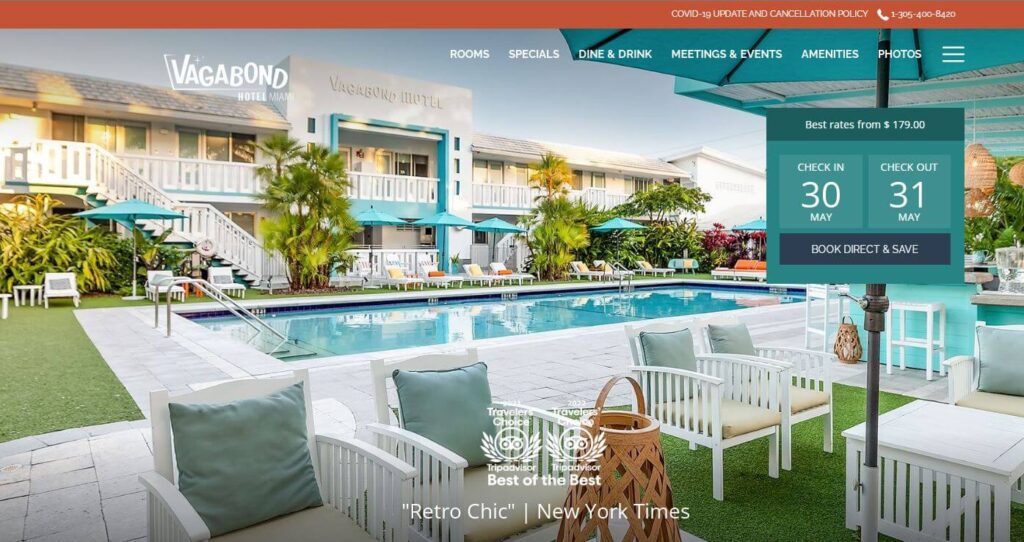 Homepage of The Vegabond Hotel
URL: https://www.thevagabondhotelmiami.com/