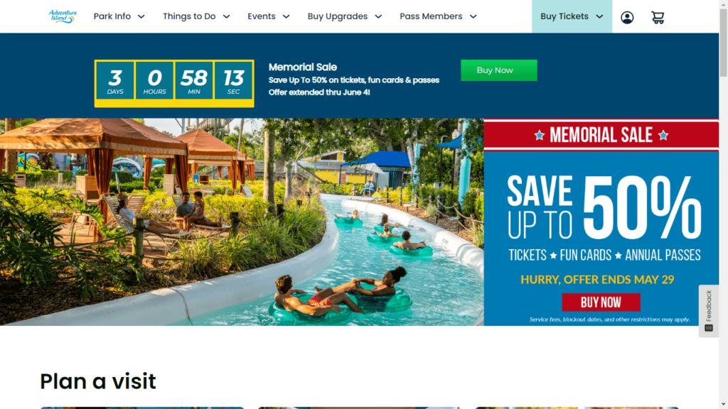 Homepage of Adventure Island's Website / adventureisland.com