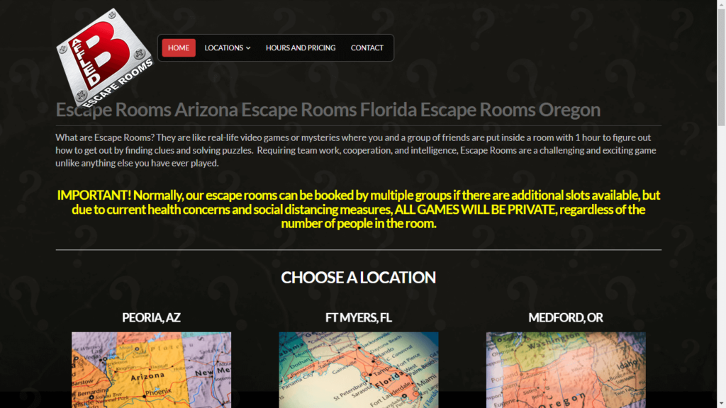 Homepage of Baffled Escape Rooms' Website / baffledescaperooms.com