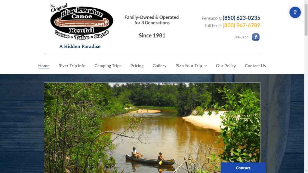 Homepage of Blackwater Canoe Rentals & Sales, Inc.'s Website / blackwatercanoe.com