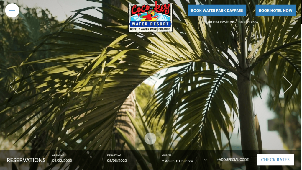 Homepage of Coco Key Hotel and Water Park Resort's Website / cocokeyorlando.com