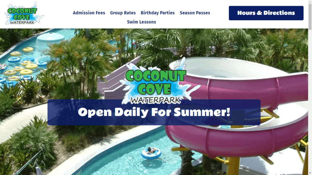 Homepage of Coconut Cove Waterpark and Community Center's Website / coconutcove-waterpark.com