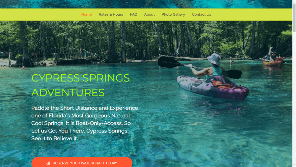 Homepage of Cypress Springs Adventures' Website / cypressspringsadventures.com