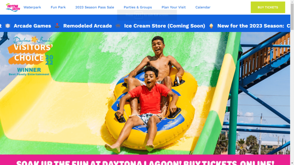 Homepage of Daytona Lagoon's Website / daytonalagoon.com