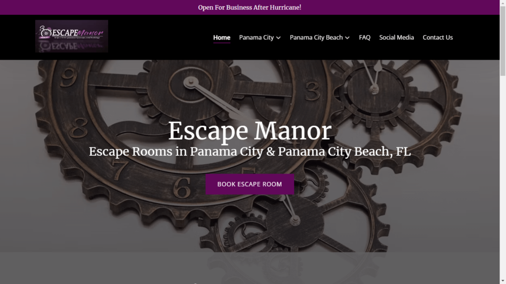 Homepage of Escape Manor's Website / panamacityescape.com