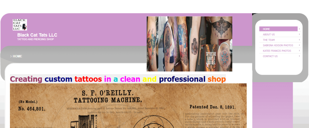 Homepage of Black Cat Tattoo Studio LLC / blackcattatsllc.com