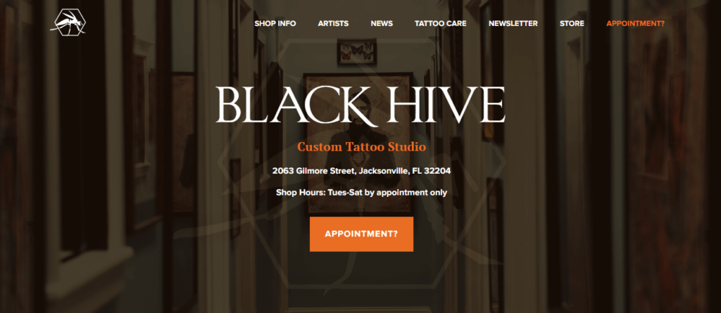 Homepage of Black Hive Tattoo / blackhivetattoo.com