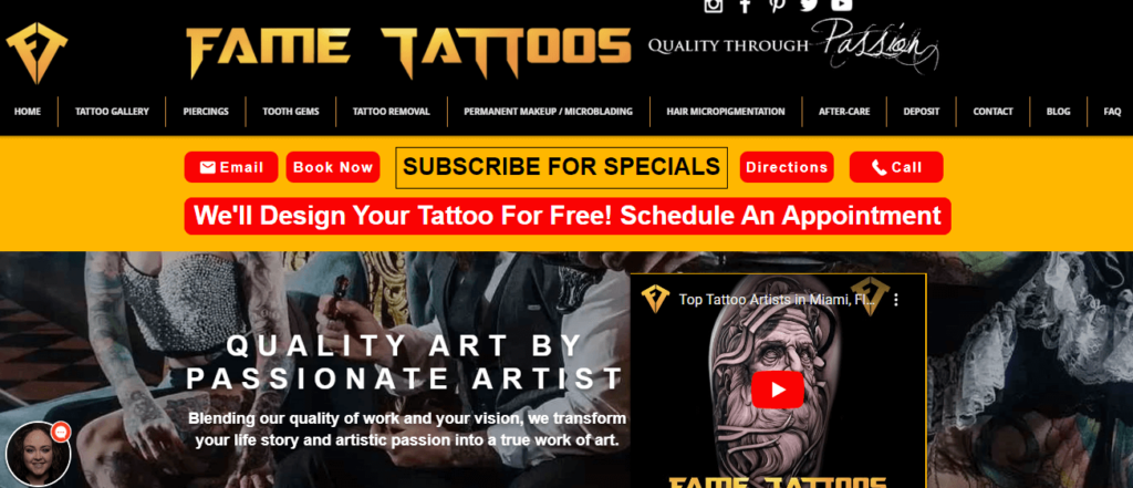 Homepage of Fame Tattoos LLC / fametattoos.com