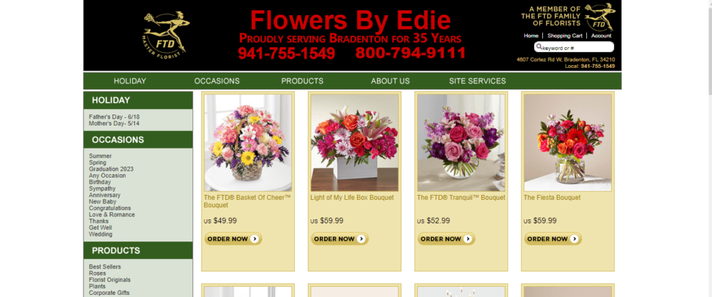 Homepage of Flowers By Edie / flowersbyedie.com
