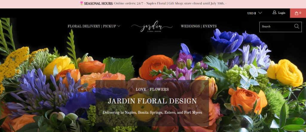 Homepage of Jardin Floral Design / jardinfdflowers.com