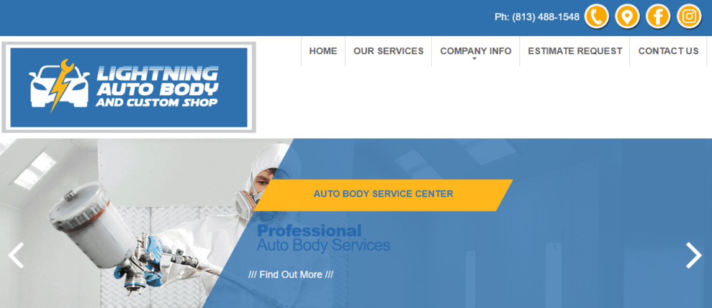 Homepage of Lightning Auto Body & Custom Shop / lightningbodyshop.com