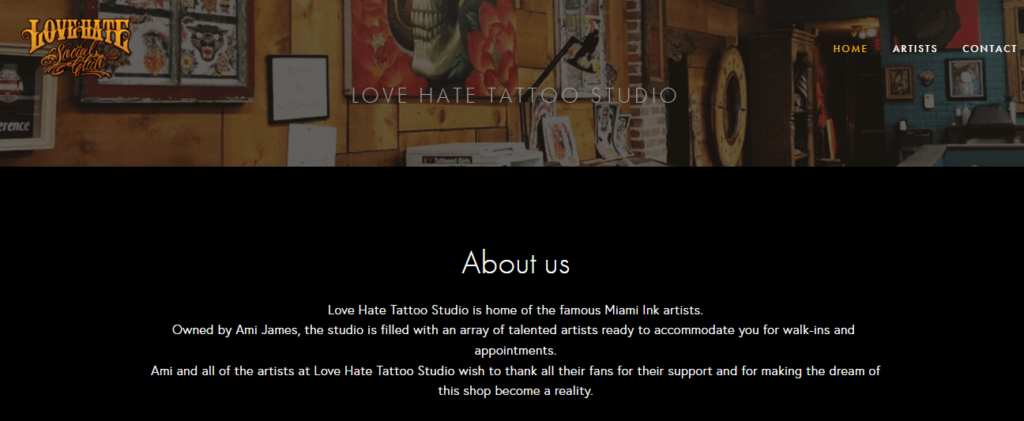 Homepage of Ink Love Hate Tattoos / lovehatetattoos.com