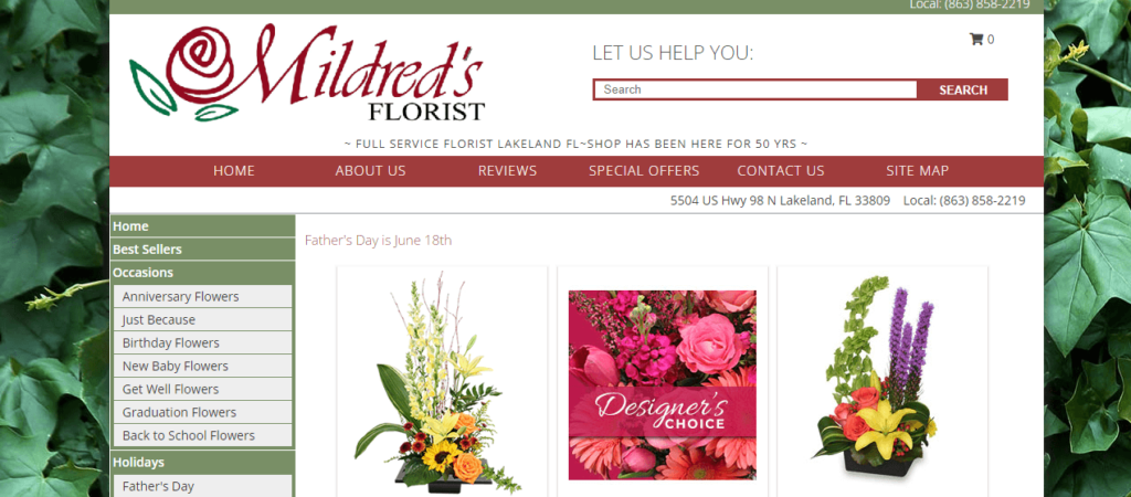 Homepage of Mildred's Florist / floristlakelandfl.com