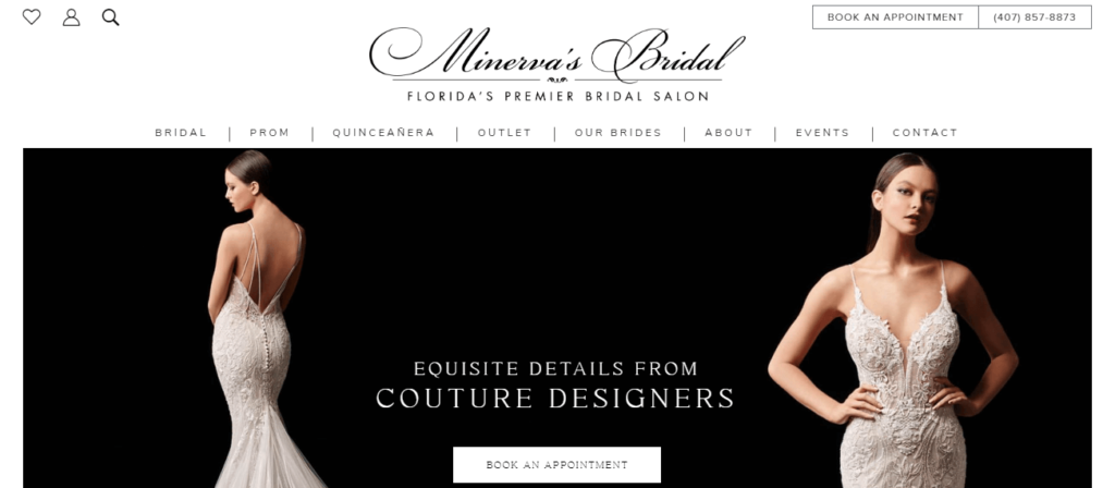 Homepage of Minerva's Bridal / minervasbridal.com