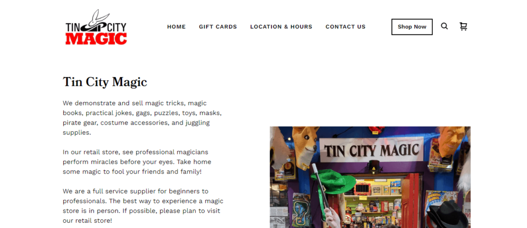 Homepage of Tin City Magic / tincitymagic.square.site