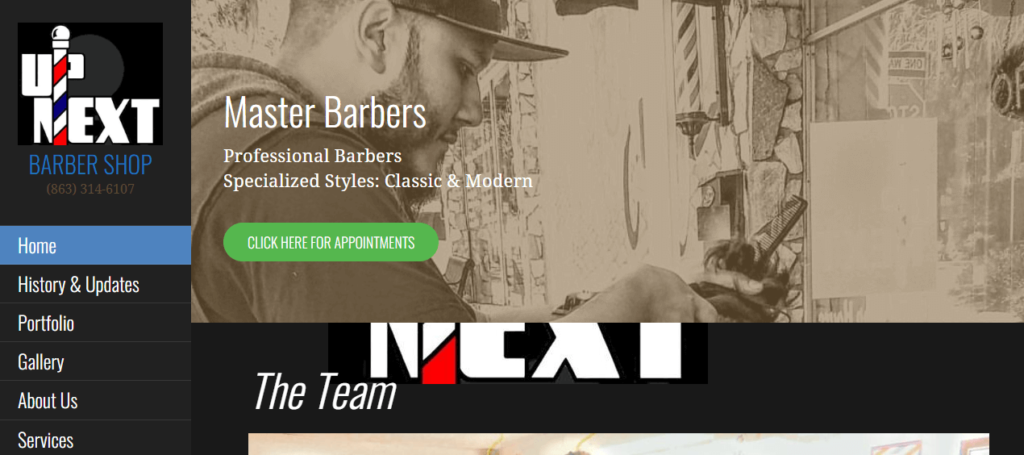 Homepage of Up Next Barber Shop / upnextbarbershop.com