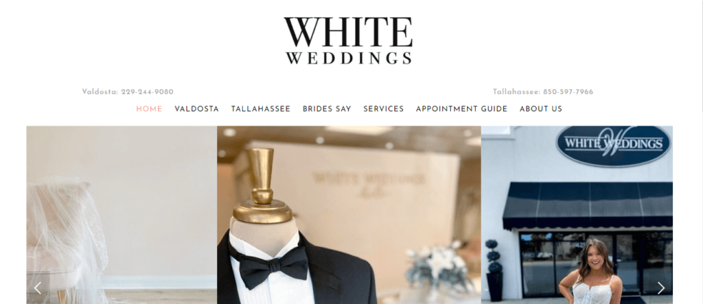 Homepage of White Weddings Tallahassee / whitewedbridal.com