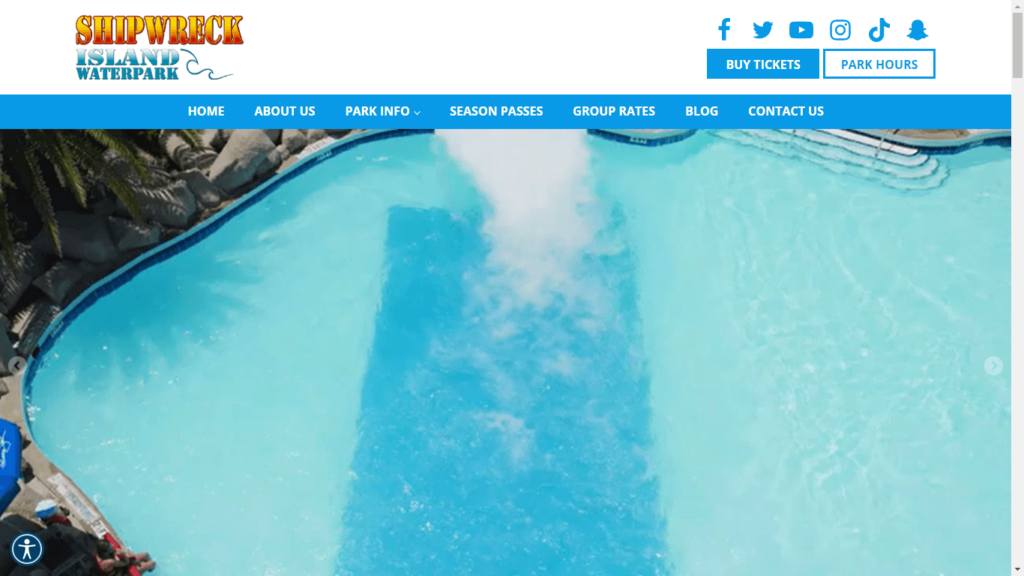Homepage of Shipwreck Island WaterPark's Website / shipwreckisland.com