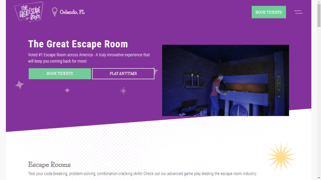 Homepage of The Great Escape Room's Website / thegreatescaperoom.com