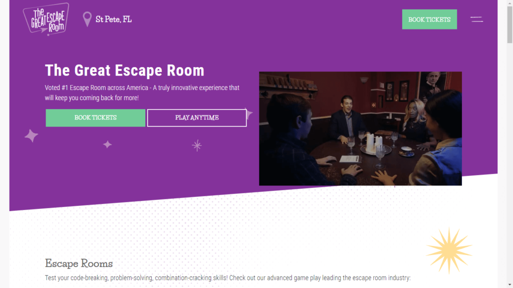 Homepage of The Great Escape Room's Website / thegreatescaperoom.com