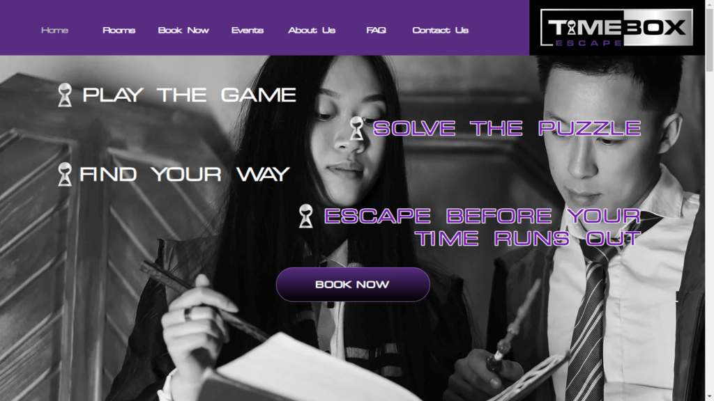 Homepage of Timebox Escape Room's Website / timeboxescape.com