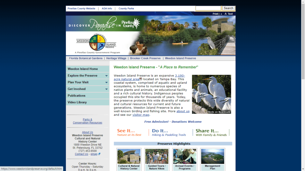 Homepage of Weedon Island Preserve Trail's Website / weedonislandpreserve.org