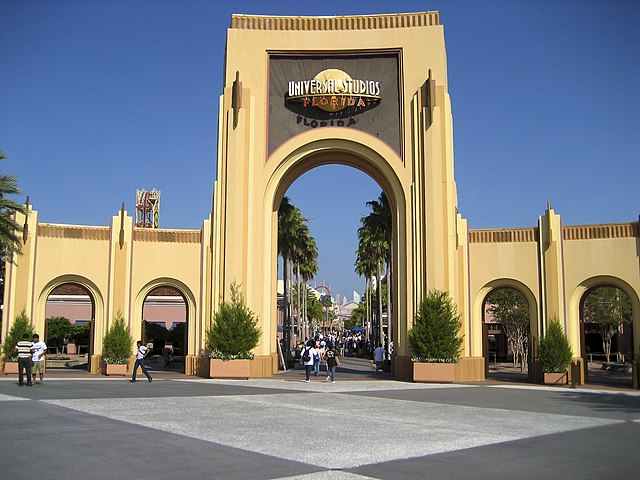 Entrance gate to Universal Studios Florida / Wikimedia Commons / NBCUniversal
Link: https://commons.wikimedia.org/wiki/File:USF_Entrance.jpg 
